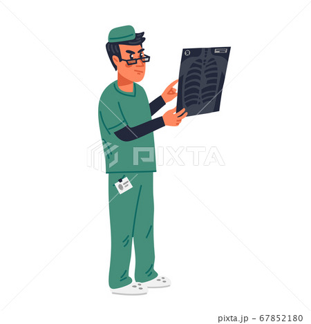 Radiologist. Doctor looking at results of patient lung x-ray scan. Medical team in conditions of coronavirus pandemic, fight against covid-19. 67852180