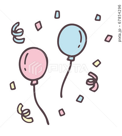 風船 バルーン パーティ お祝い 誕生日 イベント 手描き おしゃれ かわいい ゆるい 線画のイラスト素材