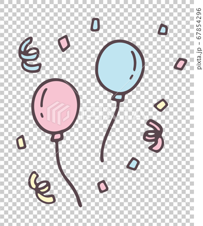 風船 バルーン パーティ お祝い 誕生日 イベント 手描き おしゃれ かわいい ゆるい 線画のイラスト素材