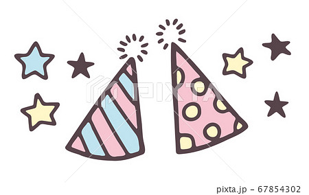 パーティー帽子 パーティ お祝い 誕生日 イベント 手描き おしゃれ かわいい ゆるい 線画のイラスト素材
