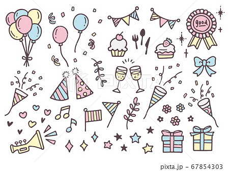 パーティ お祝い 誕生日 イベント 手描き おしゃれ かわいい ゆるい 線画 イラストのイラスト素材