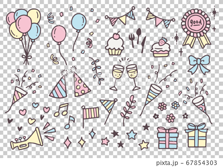 パーティ お祝い 誕生日 イベント 手描き おしゃれ かわいい ゆるい 線画 イラストのイラスト素材