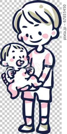 一個男孩抱著一個嬰兒 一個男孩抱著一個嬰兒 67855450