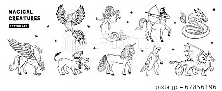 Magical creatures set. Mythological animals. 67856196