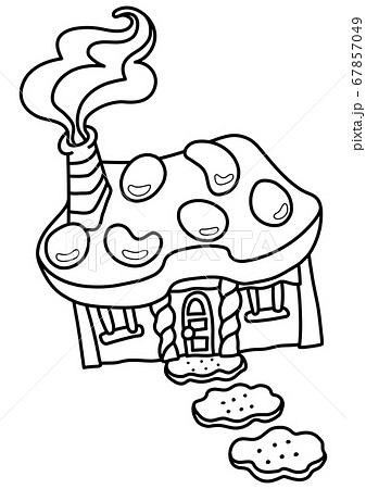 Confectionery House Monochrome Line Drawing Stock Illustration