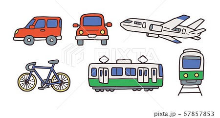 乗り物 車 飛行機 電車 自転車 手描き 線画 イラストのイラスト素材