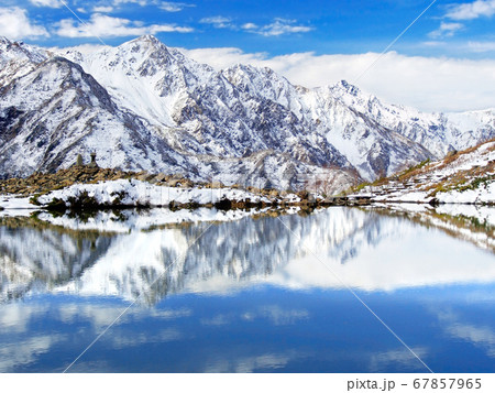 白馬八方尾根 白馬三山を映す八方池 67857965