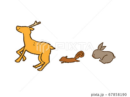 クレヨン画 走る鹿 リス ウサギのイラストのイラスト素材