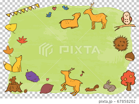 秋の背景と動物の手描きイラストのイラスト素材 秋の背景と動物の手描きイラストのイラスト素材