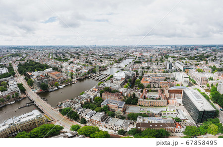 Amsterdam cityscape drone view from above in summer 67858495