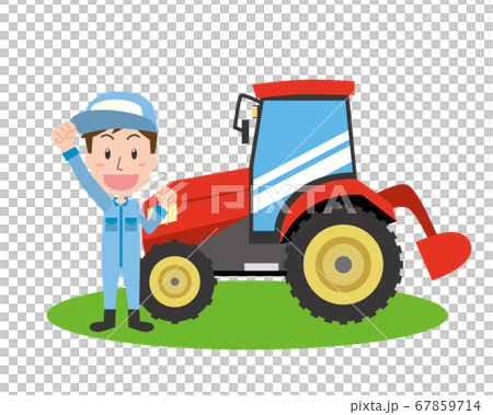 トラクターと農作業をする男性 67859714