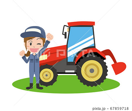 トラクターと農作業をする女性 67859718