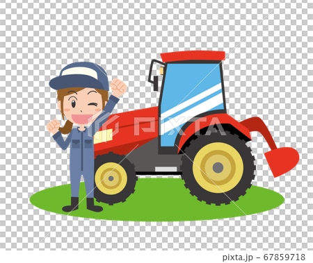トラクターと農作業をする女性 67859718