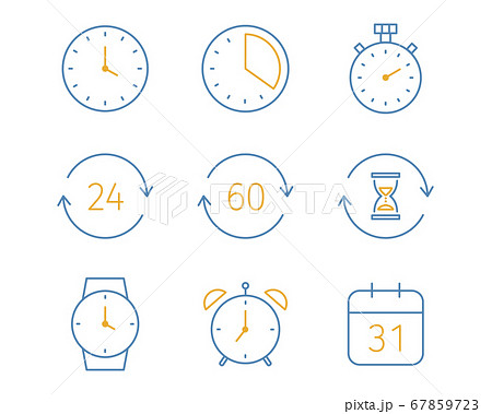 シンプルな時計のアイコンのセット タイマー ストップウォッチ 時間 目覚まし時計のイラスト素材