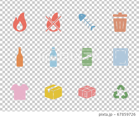 Set of icons for separating garbage / Burning / Not burning / Recycling / Garbage Set of icons for separating garbage / Burning / Not burning / Recycling / Garbage 67859726