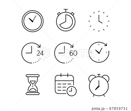シンプルな時計のアイコンのセット タイマー ストップウォッチ 時間 目覚まし時計のイラスト素材