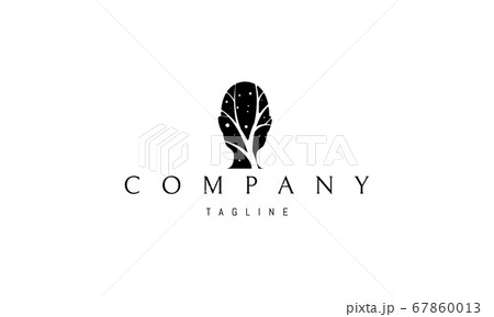 Vector logo on which an abstract image of a human head inside which is a silhouette of a tree. 67860013