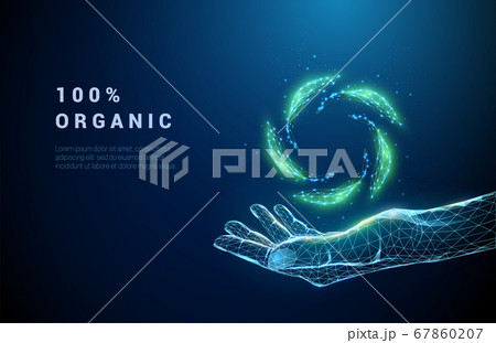 Abstract giving hand with falling green leafs. 67860207