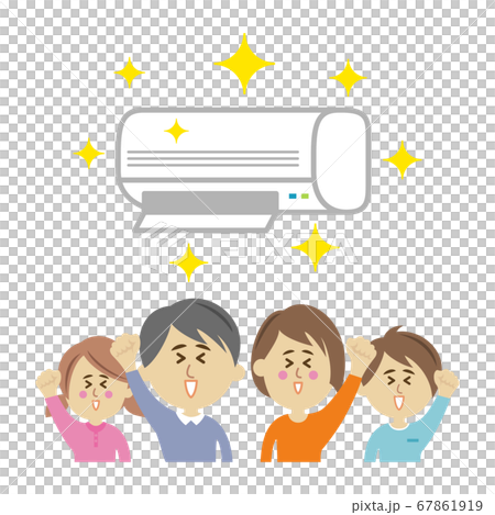 新品のエアコンを喜ぶ家族のイラストイメージのイラスト素材