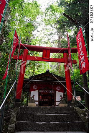 寶玉稲荷神社 宝登山 鳥居 赤 階段 秩父 名所 埼玉 観光 野外 緑の写真素材