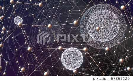 Abstract image of spheres and metal web 3D image 67865520