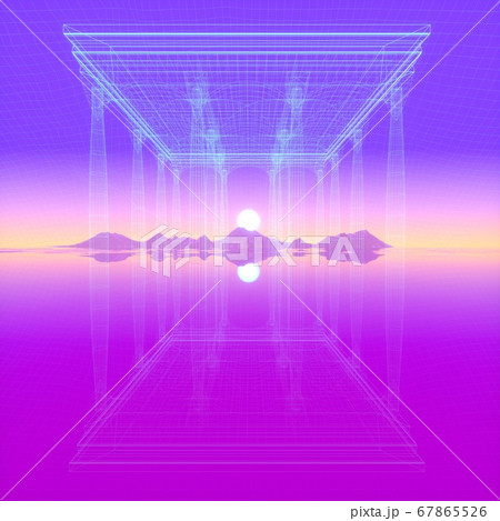 Abstract image of a sunset view through a 3D image gallery 67865526
