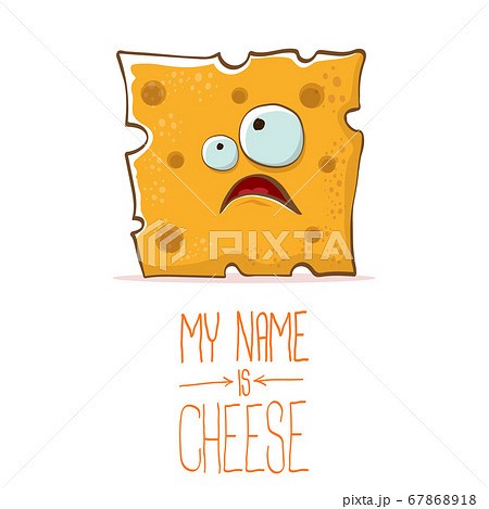 vector funny cartoon cute orange cheese character isolated on white background. My name is cheese. food funky character 67868918
