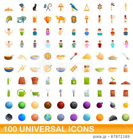 100 universal icons set, cartoon style 67872189