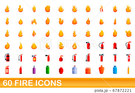60 fire icons set, cartoon style 60 fire icons set, cartoon style 67872221