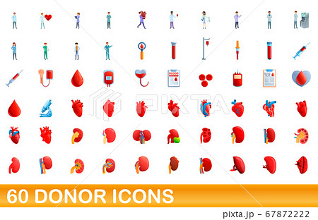 60 donor icons set, cartoon style 67872222