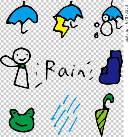 雨の日のかわいいアイコンの手描きセットイラストのイラスト素材