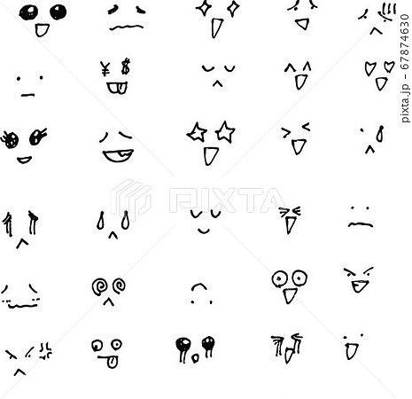シンプルなモノクロの手描き表情アイコン絵文字のイラスト素材