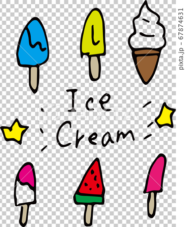 夏のカラフルなアイスクリームの手書きアイコンのセットイラストのイラスト素材