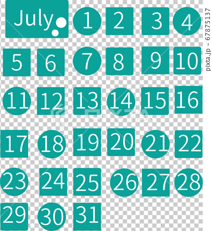 手帳に切って貼るシンプルな7月の日付シートのイラスト素材