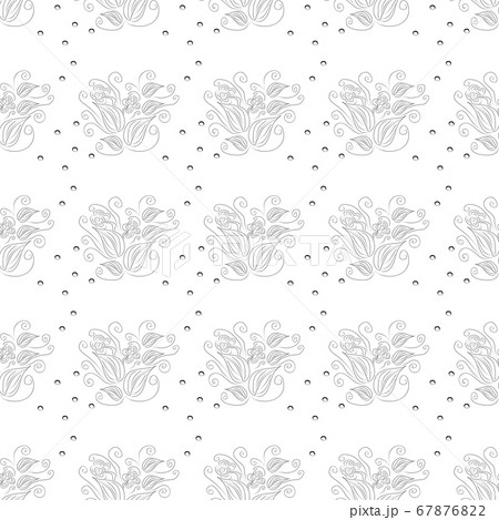 ベクターのシームレスなパターンの黒と白の背景の花とサークル。 花の芸術の継続的なイラスト。 トレンデ 67876822