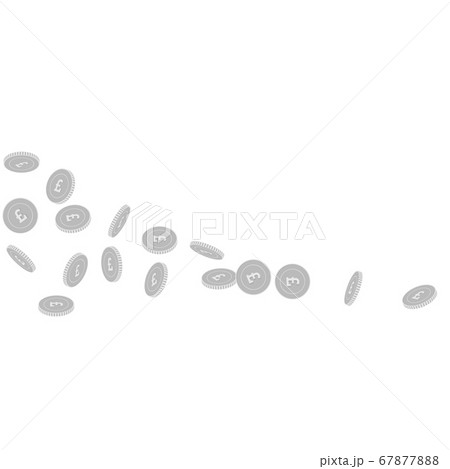 British pound coins falling. Scattered black and w 67877888