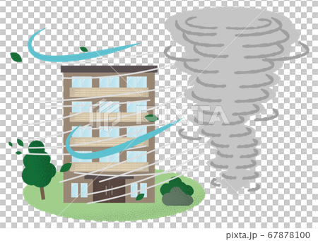 竜巻の被害に遭うマンションのベクターイラストのイラスト素材