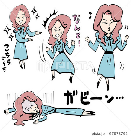 かきあげ前髪 巻き髪女性のパターンのイラスト素材