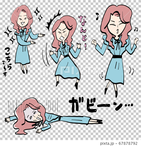 かきあげ前髪 巻き髪女性のパターンのイラスト素材