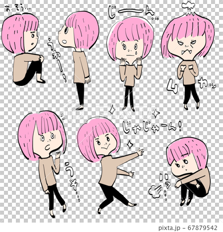 ピンクおかっぱ女性のパターン ピンクおかっぱ女性のパターン 67879542