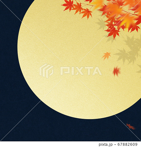 秋の満月と紅葉の背景のイラスト素材