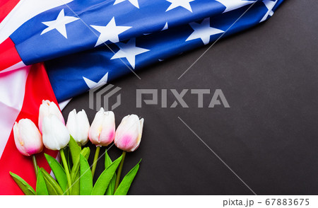 Happy Memorial Day, American flag and a Tulip 67883675