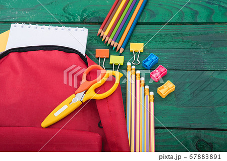 Top view Red bag backpack for education children Top view Red bag backpack for education children 67883891