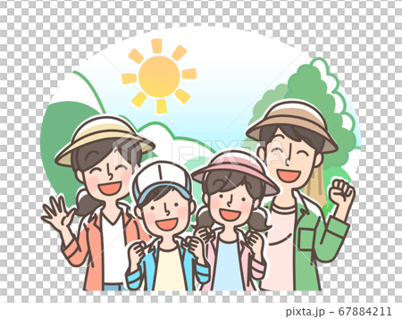 家族で旅行 キャンプ ハイキングなど のイラスト素材