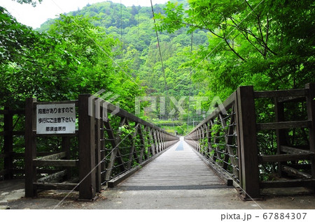 塩原温泉 七ツ岩吊橋と新緑 塩原温泉 七ツ岩吊橋と新緑 67884307