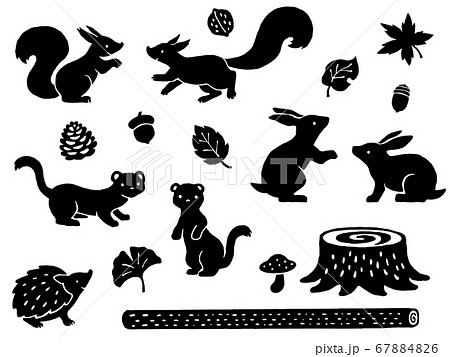 森の小動物の手描きシルエットイラストセットのイラスト素材 6746