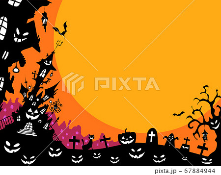 幽霊屋敷を描き込んだハロウィン背景 幽霊屋敷を描き込んだハロウィン背景 67884944