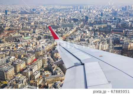 Paris Cityscape View from Airplane Window 67885051