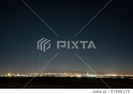 High angle twilight view of the famous Las Vegas 67886129