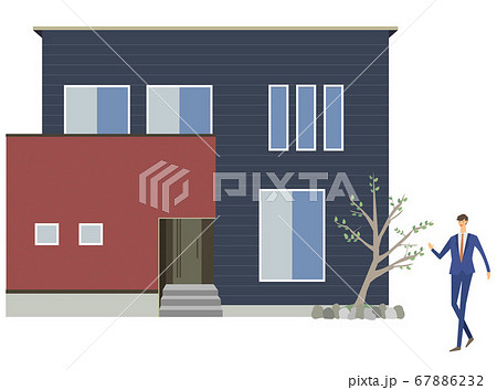 住宅展示場やモデルハウスを案内するビジネスマンのイラスト 67886232